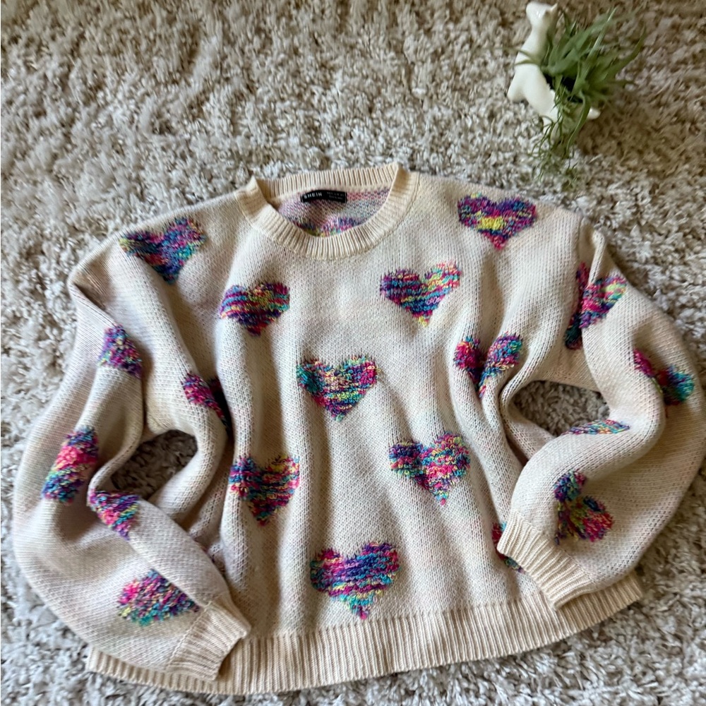 Colorful Heart Pattern Sweater super cute pop hearts, bell sleeve all sweater